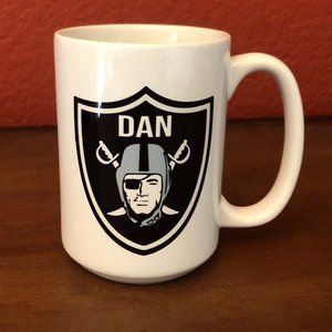 Raiders VERY Personalized Mug—printed with “Dan” name in the Raiders shield